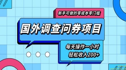 新手0成本0门槛可操作的国外调查问券项目，每天一小时轻松收入200+