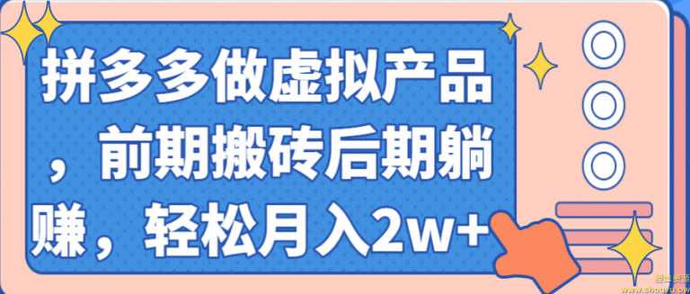 拼多多做虚拟产品，前期搬砖后期躺赚，轻松月入2w+ 【视频教程】